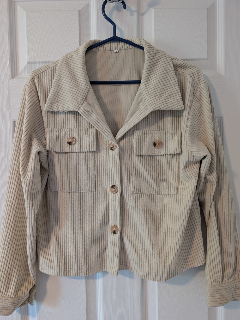 Corduroy Cropped Button-Front Shirt Jacket Shacket - Cream
